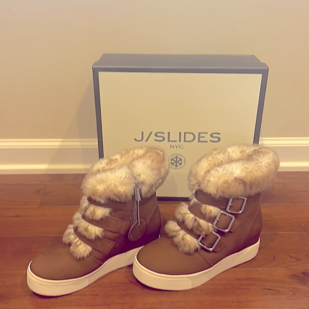 NWT in box J/Slides waterproof leather faux fur lined boots